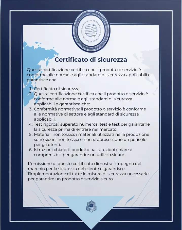 Сertificato di sicurezza del prodotto